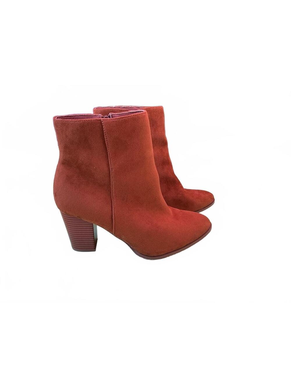Women's Rust Orange Suede Ankle Boots with Block Heel